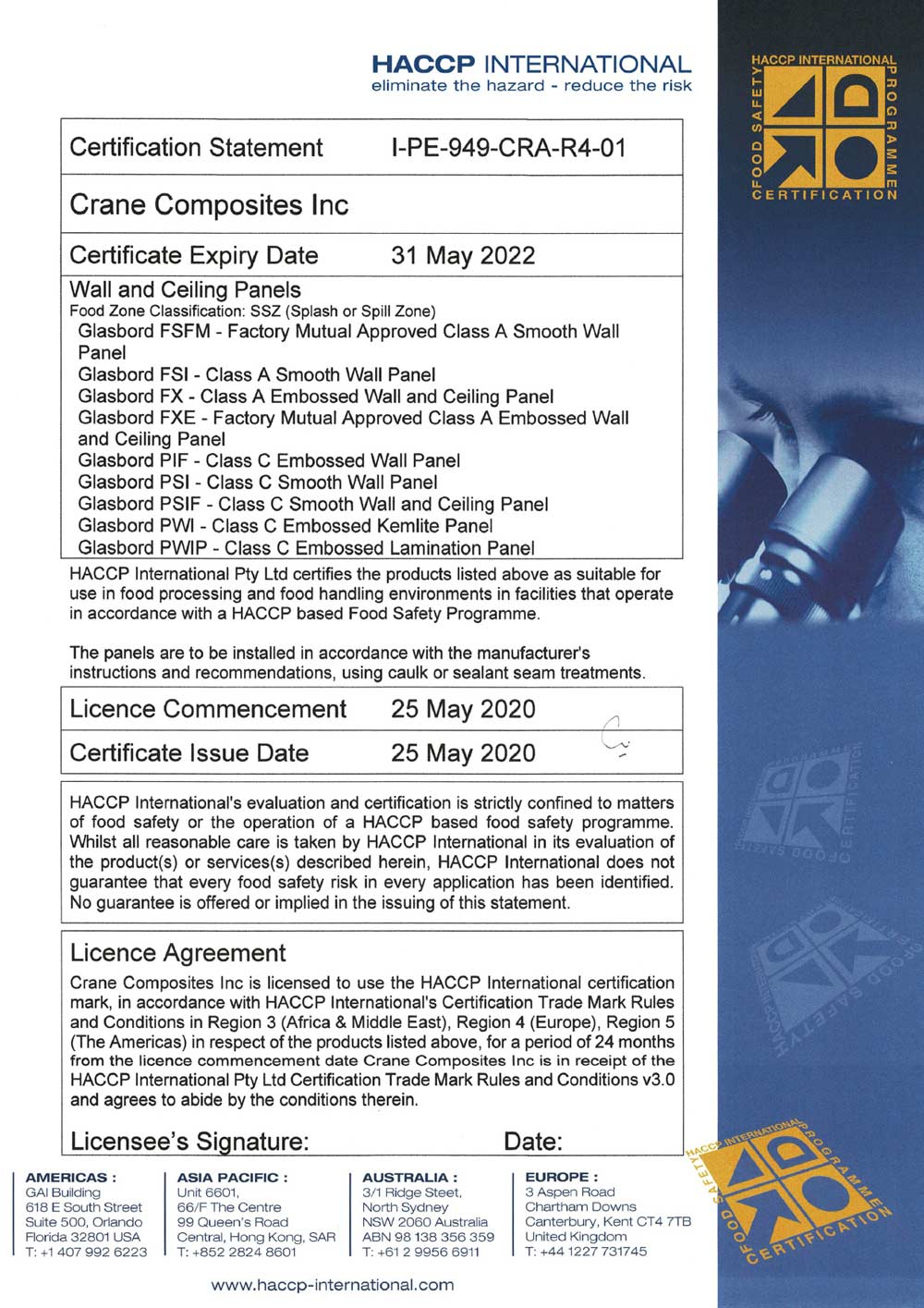 HACCP-Zertifikat für Glasbord&circledR; von Hydewa