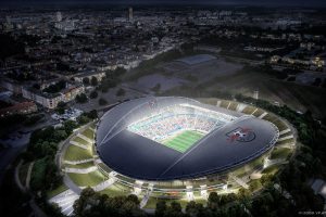 Vogelperspektive des Stadions von RB Leipzig